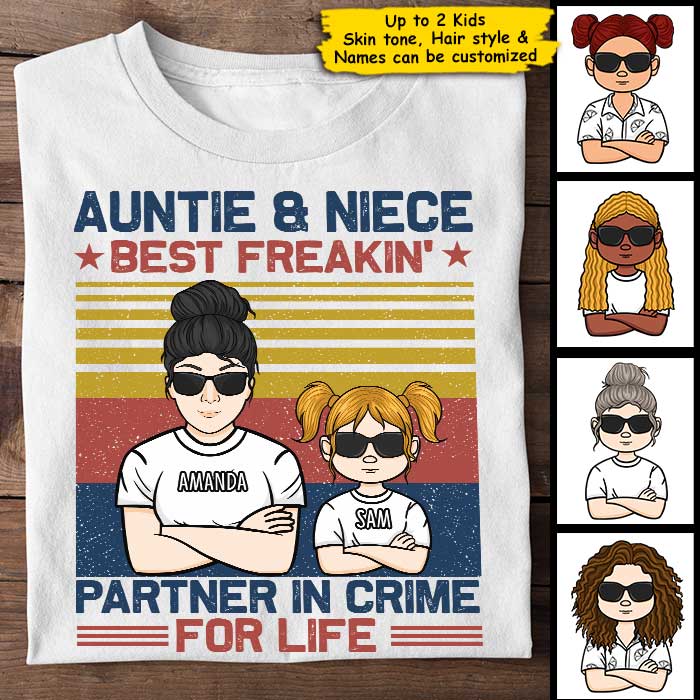 Custom Name Auntie and Nieces Partner in Crime Gifts - Personalized Apparel