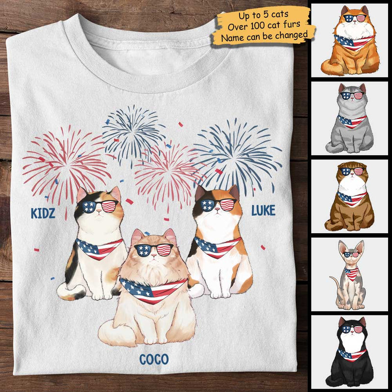 Custom Name Patriotic Cat Fourth of July Gifts - Personalized Apparel