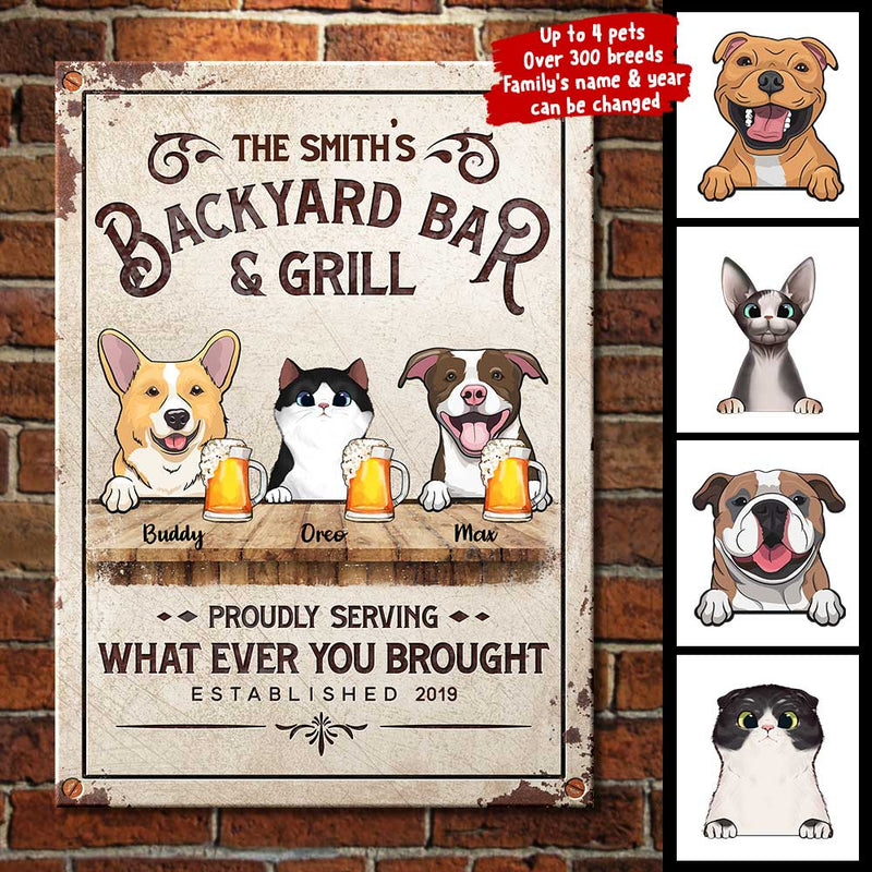 Custom Pet Backyard Bar & Grill Gifts - Personalized Metal Sign
