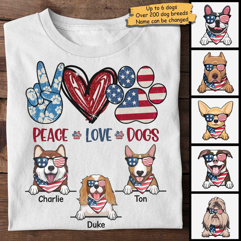 Custom Name Patriotic Peace Love Dogs Gifts - Personalized Apparel