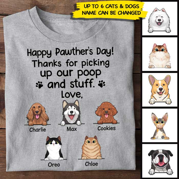 Happy Pawther's Day Thanks For Picking Up Our Poop - Personalized Unisex T-Shirt, Father's Day Gift, Custom Gift For Pet Lovers