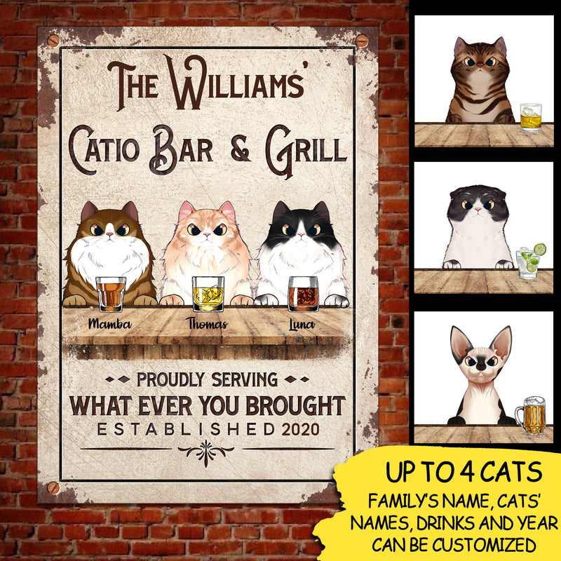 Custom Name Cat Bar & Grill Decor - Personalized Metal Sign