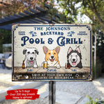 Custom Dog Pool & Grill Backyard Decor - Personalized Metal Sign