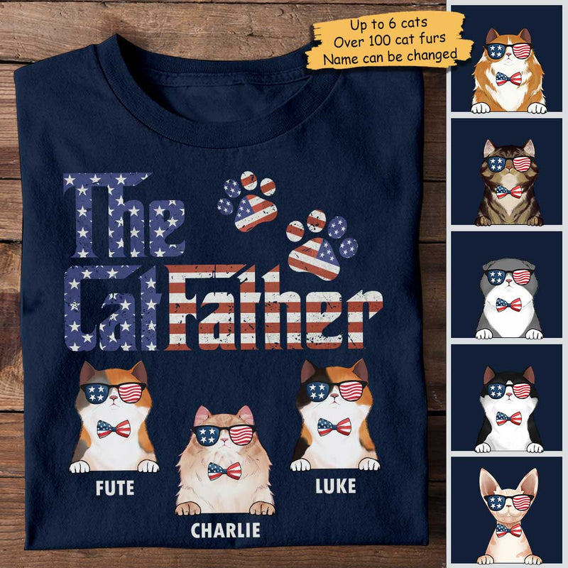 Custom Name Patriotic Cat Father Gifts for Cat Dads - Personalized Apparel