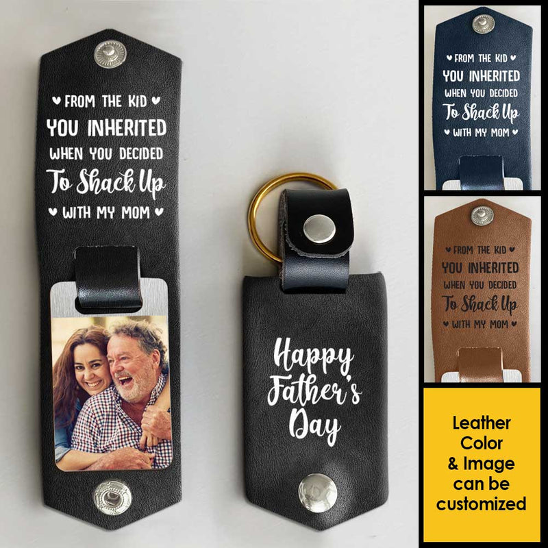 Custom Photo Funny Father's Day Gifts for Dad - Personalized PU Keychain