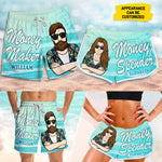 Custom Name Money Maker Spender Couple Gifts - Personalized Couple Beach Shorts