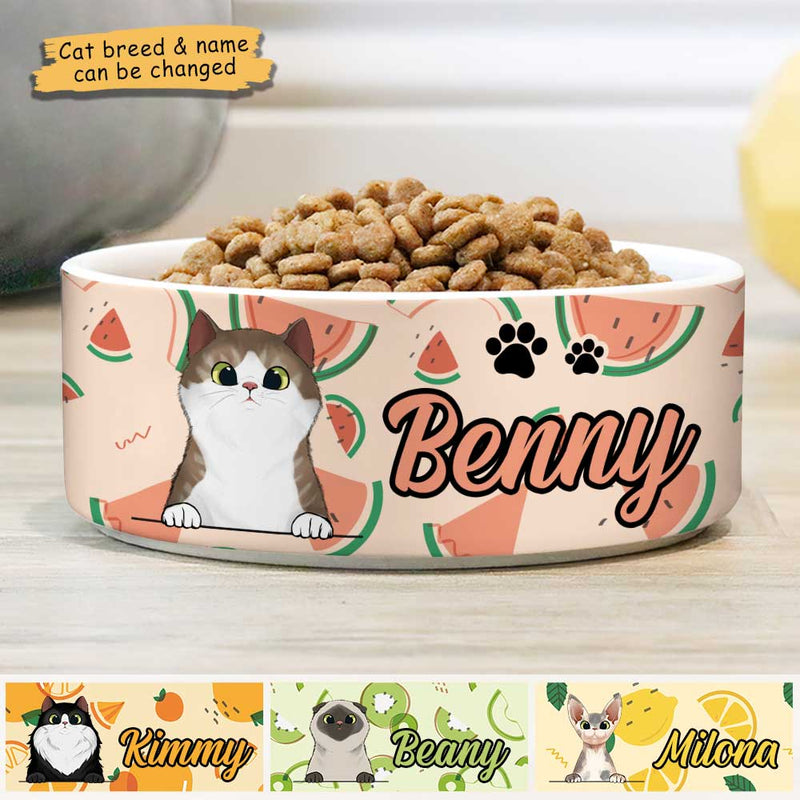 Custom Name Watermelon Cat Gifts for Cat Lovers - Personalized Pet Bowl