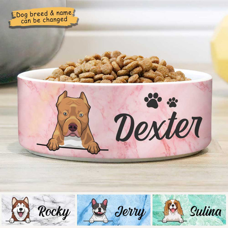 Pink White Green Blue Marble, Gift For Dog Lovers - Personalized Custom Ceramic Dog Bowls