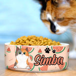 Custom Name Watermelon Cat Gifts for Cat Lovers - Personalized Pet Bowl