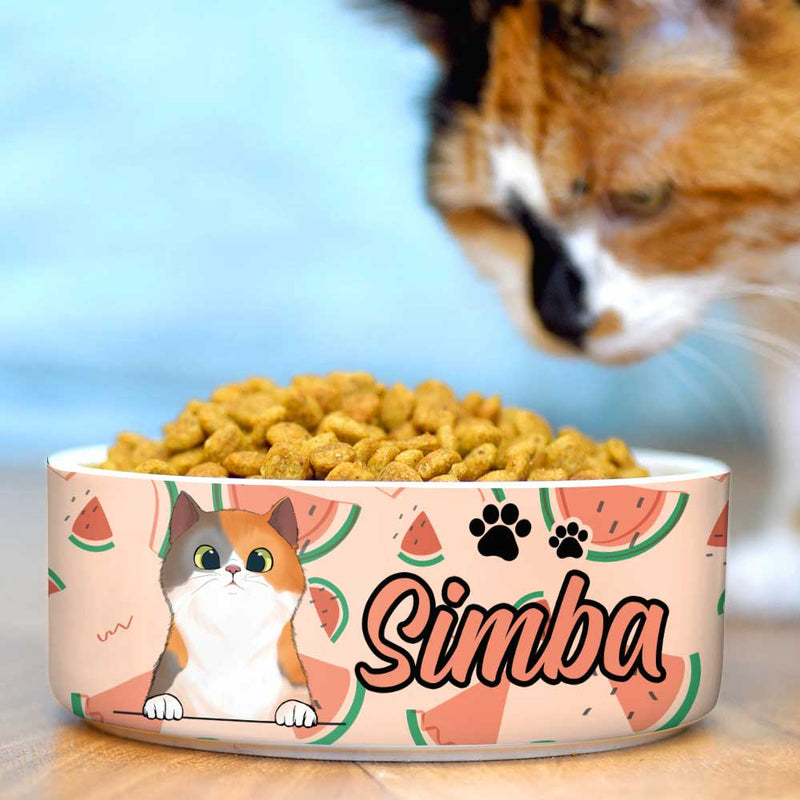 Custom Name Watermelon Cat Gifts for Cat Lovers - Personalized Pet Bowl