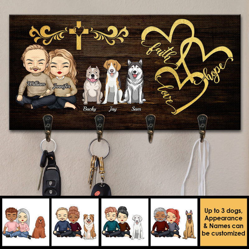 Faith, Hope And Love In The Family - Personalized Key Hanger, Key Holder - Gift For Pet Lovers
