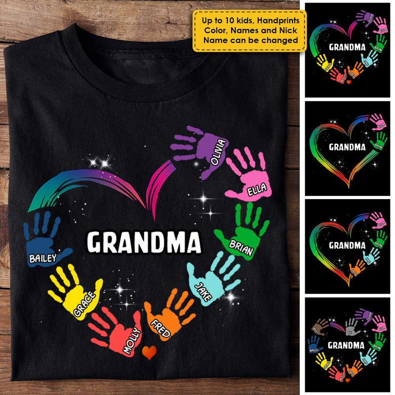 Custom Name Grandma Handprint Gifts for Grandmothers - Personalized Apparel