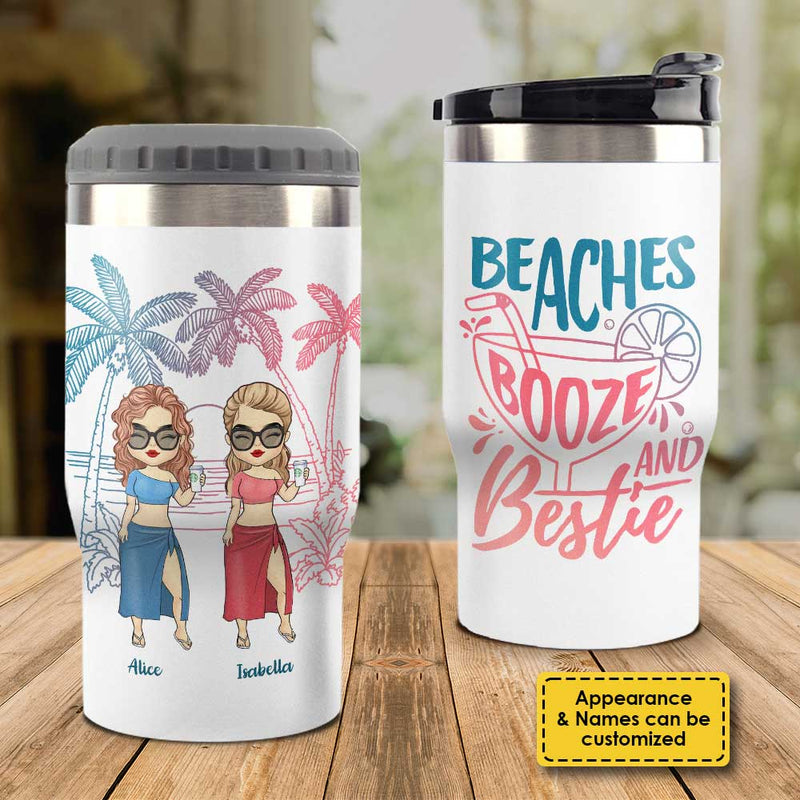 Custom Name Beaches Booze Bestie Gifts for Women - Personalized Can Cooler