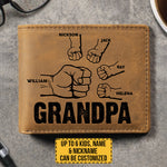Custom Name Fist Bump Grandpa Gifts - Personalized Leather Wallet