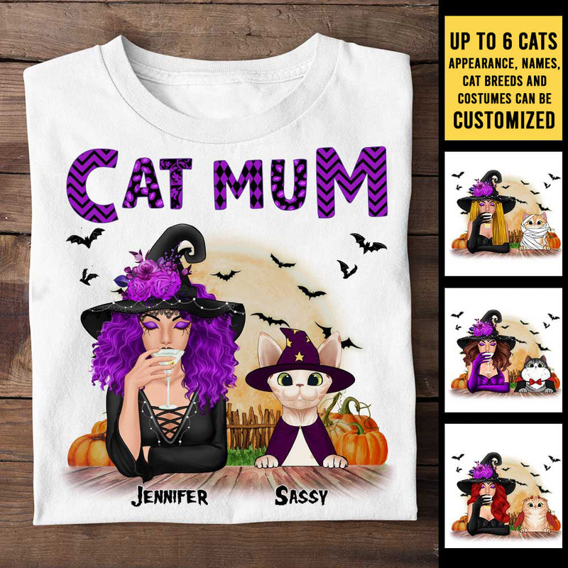 Custom Name Halloween Witch Cat Gifts for Women - Personalized Apparel