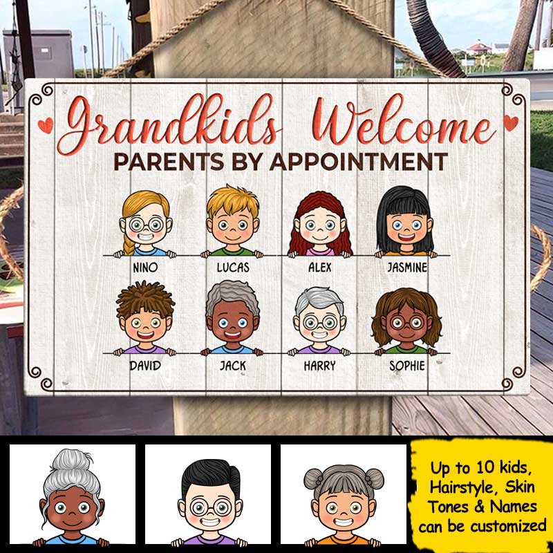 Custom Name Grandkids Welcome Sign for Grandparents - Personalized Rectangle Sign