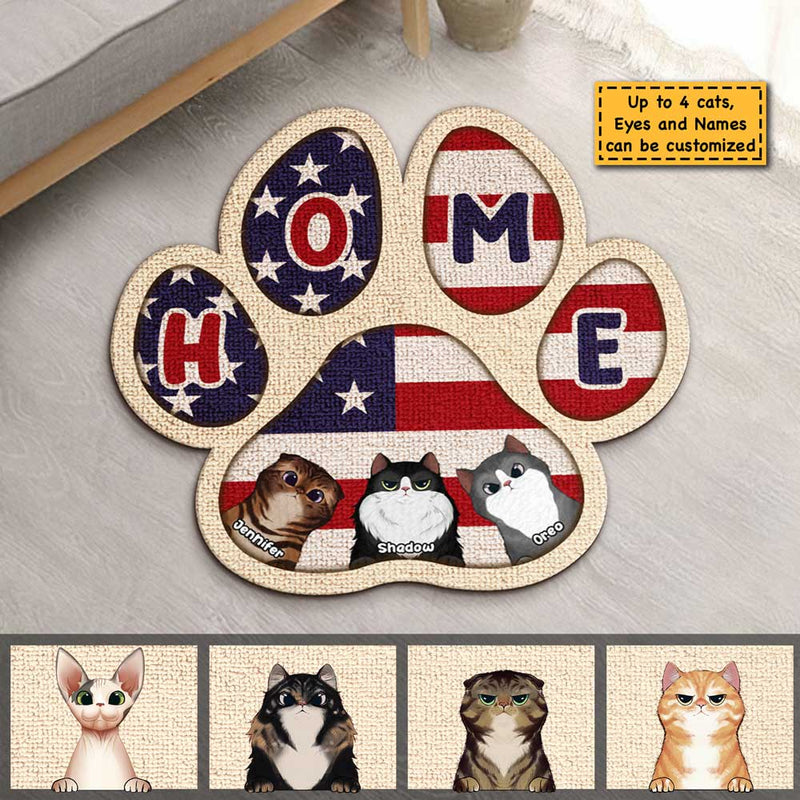 Custom Name Patriotic Cat Home Decor - Personalized Shaped Doormat