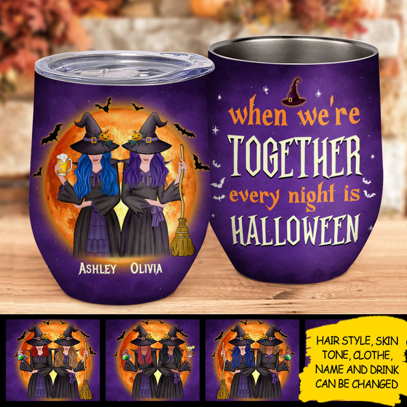Custom Name Witch Halloween Gifts for Friends - Personalized Wine Tumbler