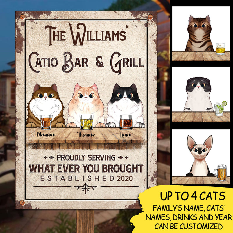 Custom Name Cat Bar & Grill Decor - Personalized Metal Sign