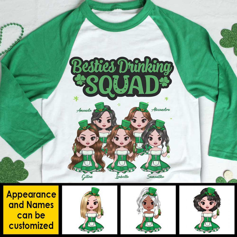 Custom Name St. Patrick's Day Bestie Drinking Squad Gifts - Personalized Raglan Shirt