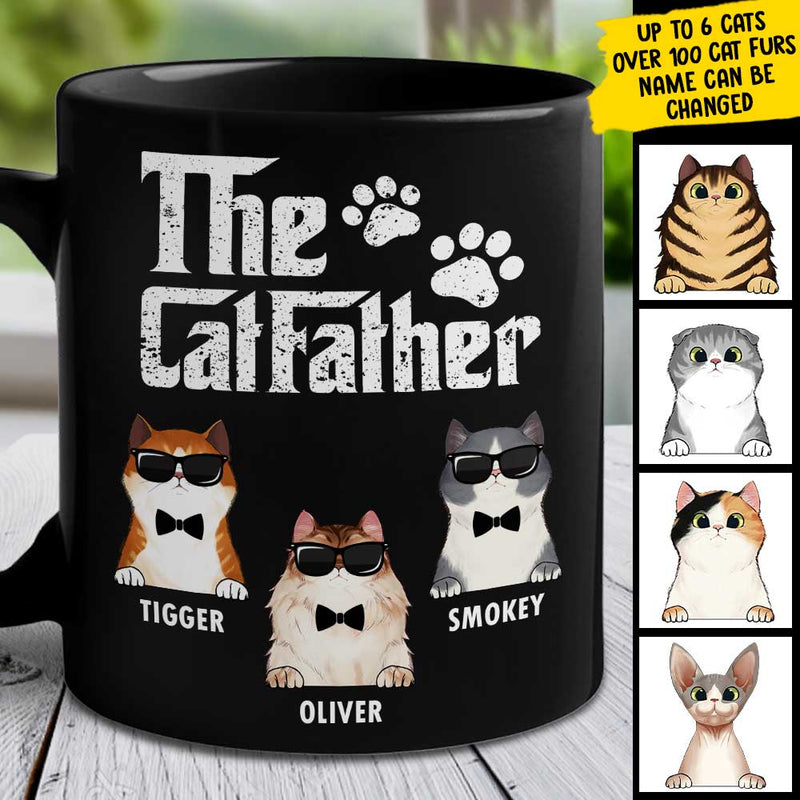 Custom Name Funny Catfather Gifts for Cat Dads - Personalized Mugs