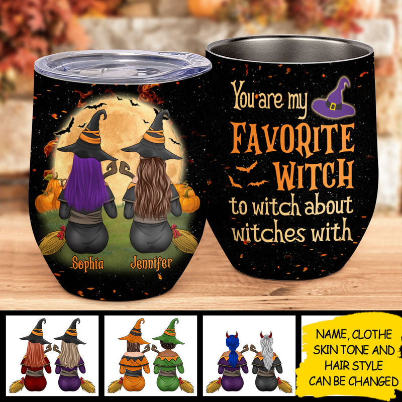 Custom Name Halloween Witch Gifts for Best Friends - Personalized Wine Tumbler