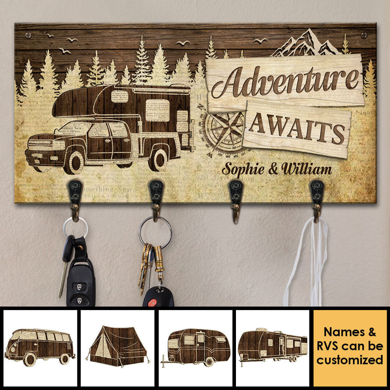Custom Name Adventure Travel Gifts for Couples - Personalized Key Holder