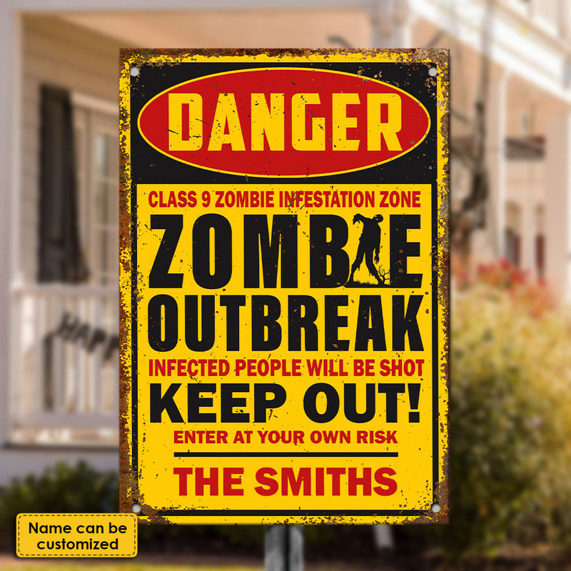 Custom Family Name Zombie Outbreak Decor - Personalized Metal Sign