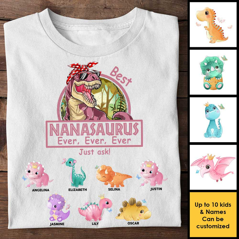 Custom Name Nanasaurus Dinosaur Gifts for Nana - Personalized Apparel