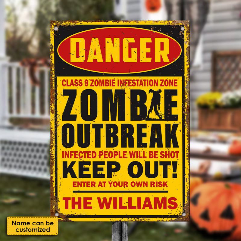 Custom Family Name Zombie Outbreak Decor - Personalized Metal Sign
