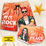 Custom Name His Peace Her Rock Couple Gifts - Personalized Couple Beach Shorts