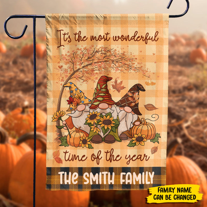 Custom Name Autumn Gnome Family Decor - Personalized Flag