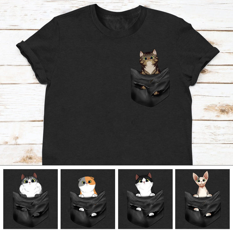 Cat Peeking Pocket Graphic Apparel for Cat Lovers