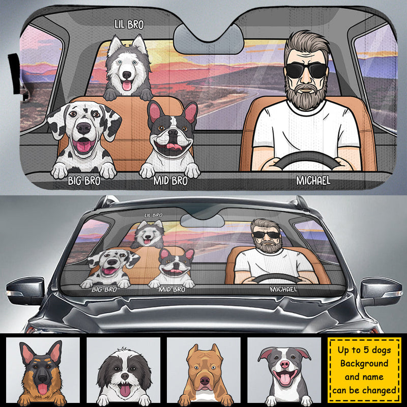 Custom Name Cartoon Dog Car Gifts for Dog Lovers - Personalized Auto Sunshade