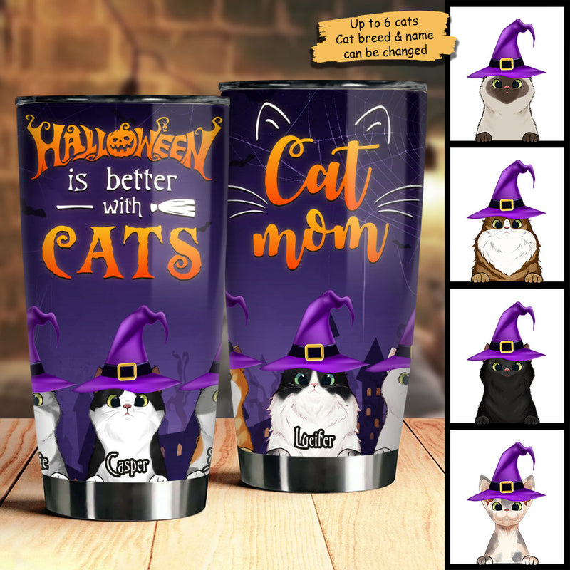 Custom Name Halloween Cat Mom Gifts - Personalized Tumbler