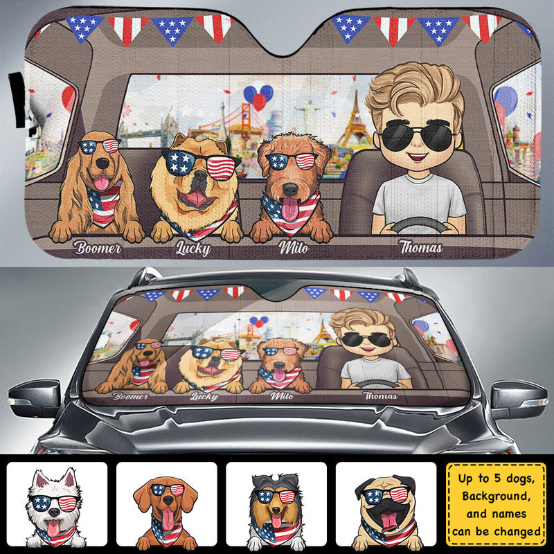 Custom Name Patriotic Dog Road Trip Gifts - Personalized Auto Sunshade
