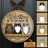 Welcome To Our Home Peeking Cats - Funny Personalized Cat Door Sign