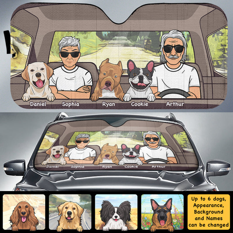 Road Trip Together With Dogs - Personalized Auto Sunshade - Gift For Couples, Husband Wife