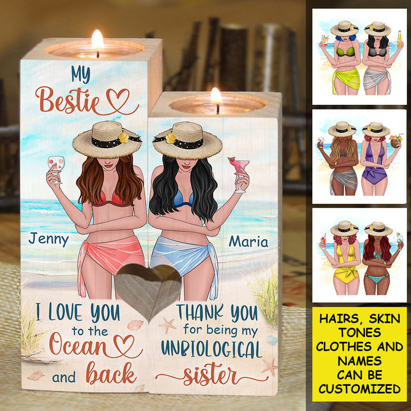 Custom Name Beach Bestie Sister Gifts - Personalized Color Candle Holder