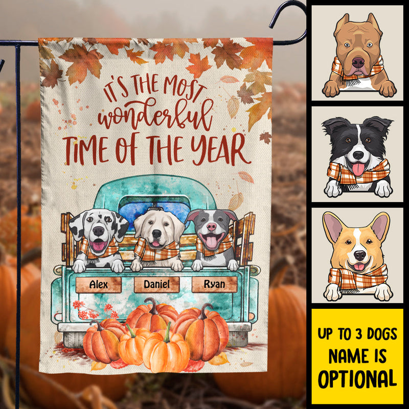 Custom Name Autumn Dog Pumpkin Decor - Personalized Flag
