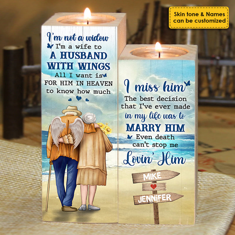 Custom Name Husband Memorial Gifts for Wife - Personalized Color Candle Holder