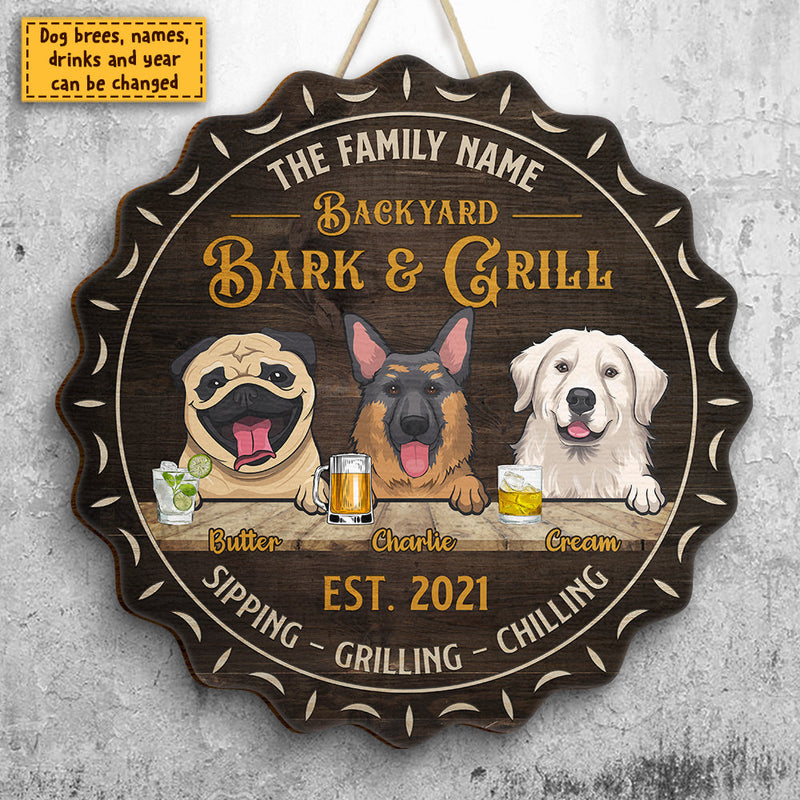 Custom Family Name Dog Bar & Grill Decor - Personalized Wood Sign