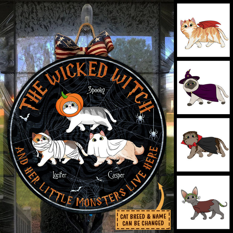 Custom Name Halloween Witch Cat Gifts for Cat Lovers - Personalized Wood Sign
