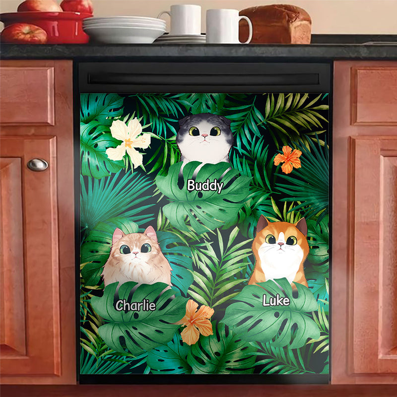 Custom Name Tropical Cat Gifts for Cat Lovers - Personalized Dishwasher Cover