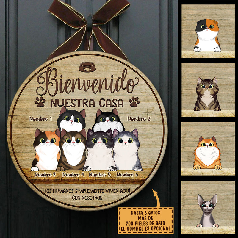 Bienvenido A Mi Casa - Letrero de puerta de gato personalizado y divertido, Funny Personalized Cat Door Sign Spanish