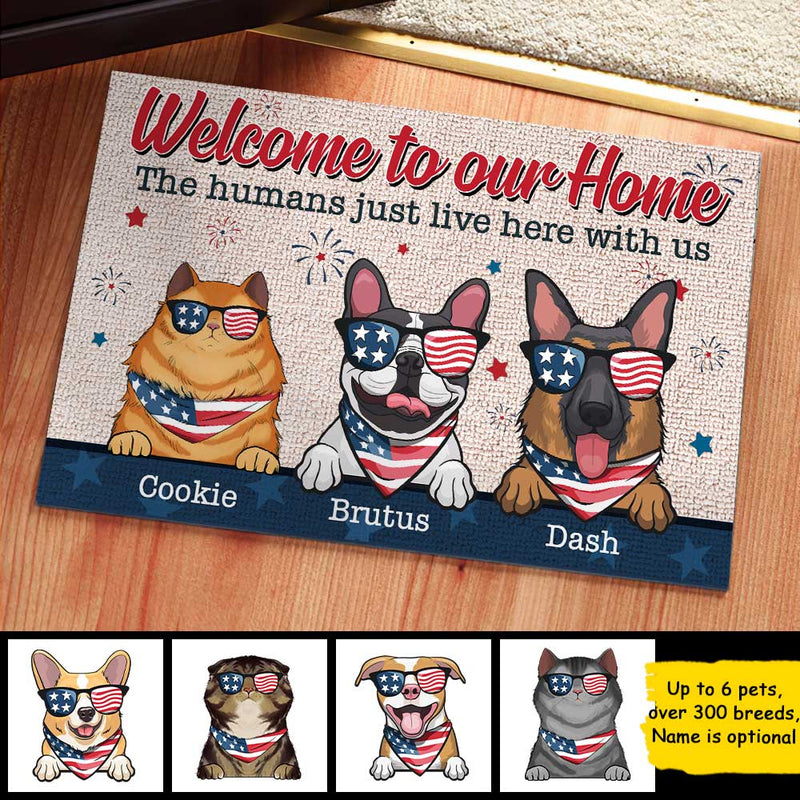 Welcome To Our Home - 4th Of July Funny Personalized Pet Decorative Mat (Cat & Dog)