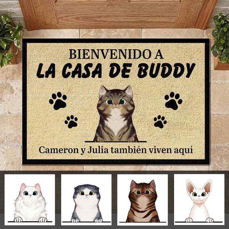 Bienvenida personalizada a la casa del gato Spanish - Funny Personalized Cat Decorative Mat (WT)