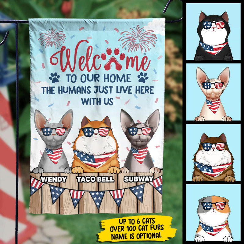 Funny Patriotic Cat Welcome Home Decor - Flag