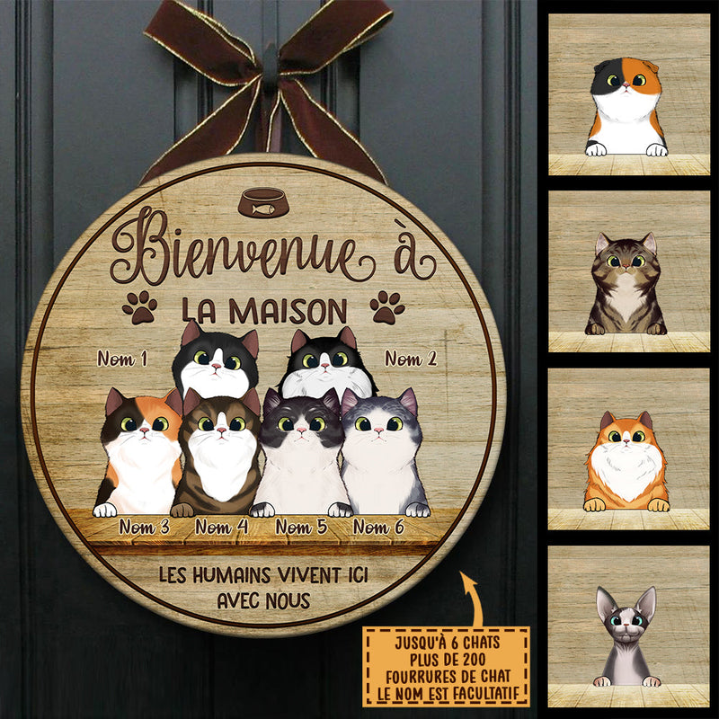 Custom Cat Name French Welcome Home Gifts for Cat Lovers - Personalized Wood Sign