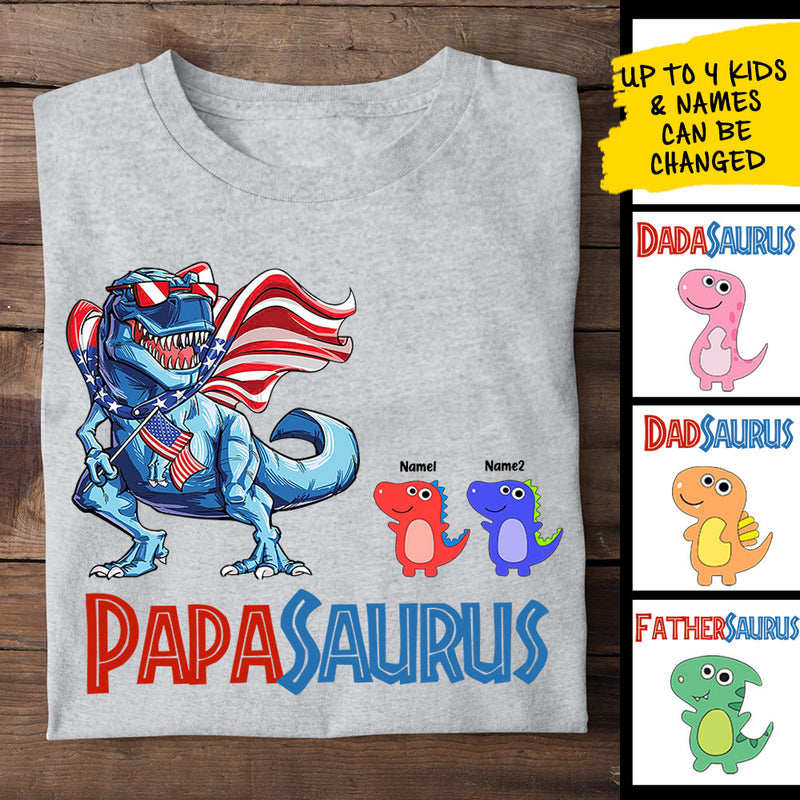 Custom Name PapaSaurus Dinosaur Gifts for Dad - Personalized Apparel